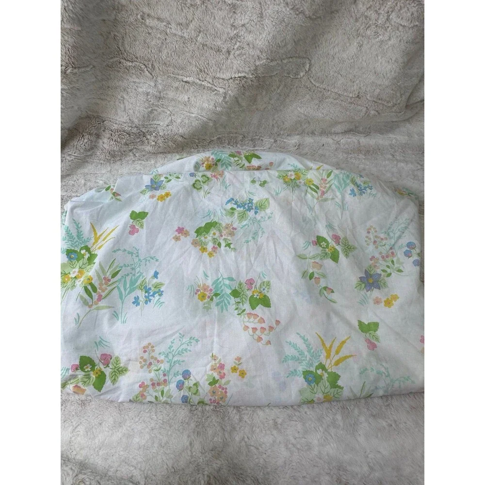 VTG 80s Ultracale Wamsutta Floral Garden Queen Flat Fitted Sheet Country Flowers